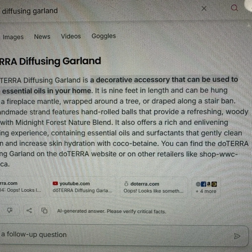Doterra 100% Wool Diffusing Garland 9’ New